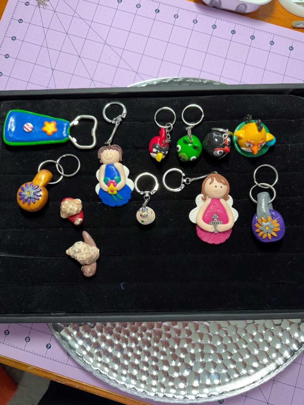 Lot of polymer clay miscellaneous items, Key chains,Bottle opener and two snails